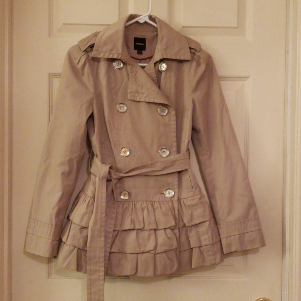 Express ruffled bottom belted trench coat